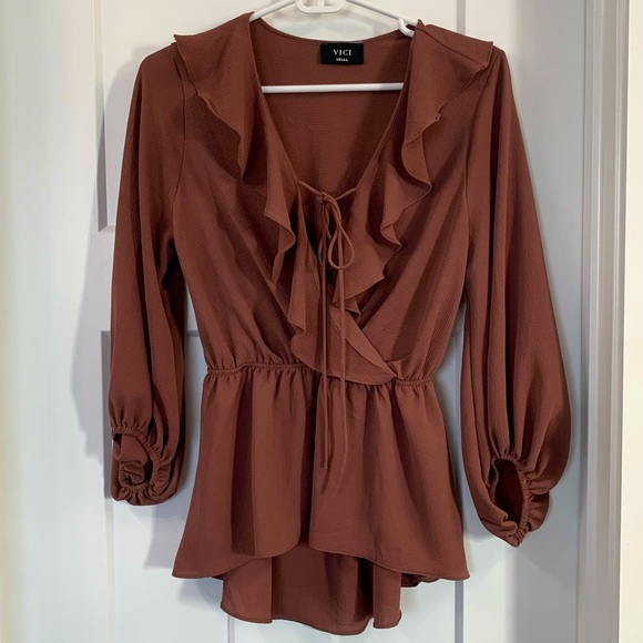 Vici Tops - Vici Mist of Times High Low Ruffle Blouse- Mocha